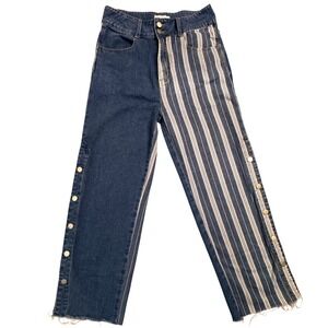 UNIQ BY LITZ‎ Womens Size Medium Patchwork Denim Striped Button Side Jeans